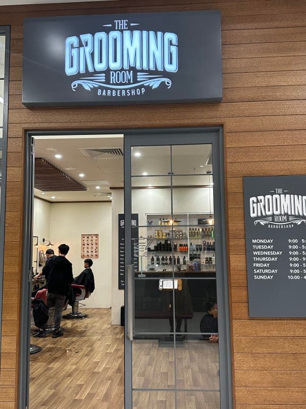 The Grooming Room Barbershop entrance - Kellyville Entrance of The Grooming Room Barbershop at Kellyville Village Shopping Centre