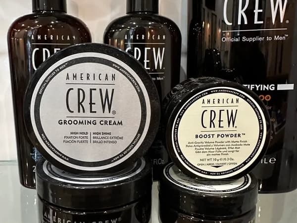 Deluxe Grooming Set – American Crew Products American Crew grooming cream and styling products displayed on shelf